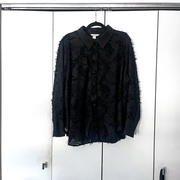 H&M Black Textured Weave Long Sleeved Shirt - US XXL - Picture 5 of 7